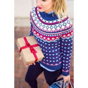 Lands' End Navy, Red & White Fair Isle Sweater